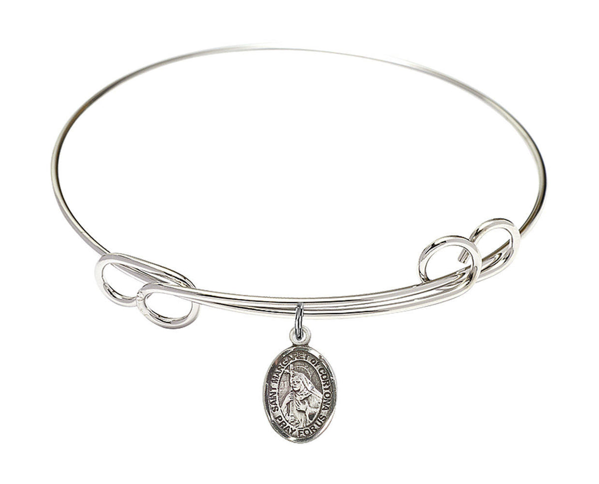 St Margaret of Cortona Double Loop Bangle Bracelet - Sterling Silver Charm 9301SS