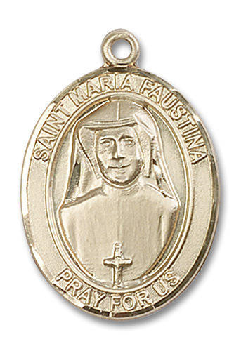 St Maria Faustina Medal - 14kt Gold Oval Pendant 3 Sizes