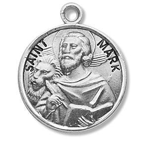 St Mark Medal - Sterling Silver - On 20 Stainless Chain - Sterling Silver 7/8 x 3/4 Round Pendant