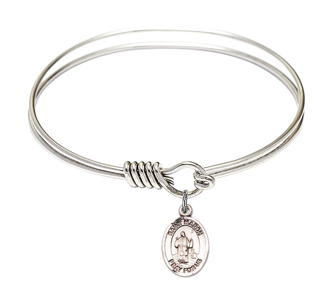 St Maron Round Eye Hook Bangle Bracelet - Sterling Silver Charm - 6.25 Inch 9417SS