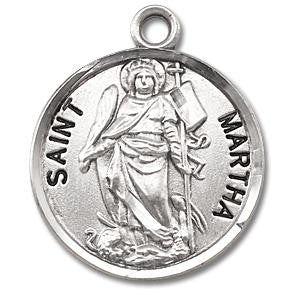 St Martha Medal - Sterling Silver - On 18 Stainless Chain - Sterling Silver 7/8 x 3/4 Round Pendant
