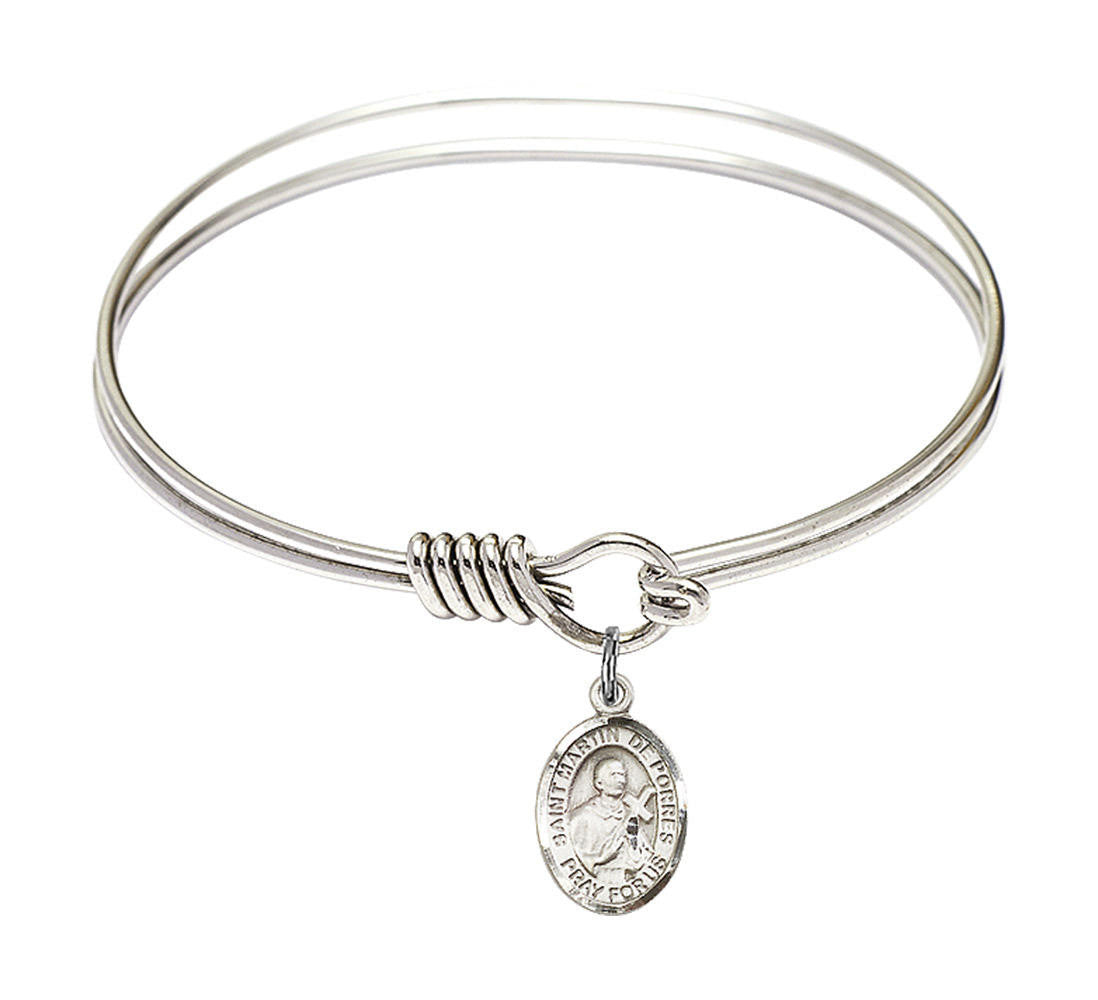 St Martin De Porres Round Eye Hook Bangle Bracelet - Sterling Silver Charm - 6.25 Inch 9089SS