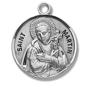 St Martin Medal - Sterling Silver - On 20 Stainless Chain - Sterling Silver 7/8 x 3/4 Round Pendant