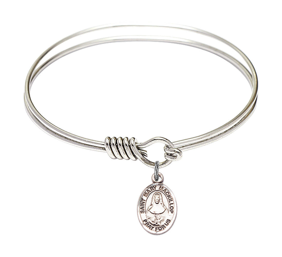 St Mary Mackillop Round Eye Hook Bangle Bracelet - Sterling Silver Charm - 6.25 Inch 9425SS
