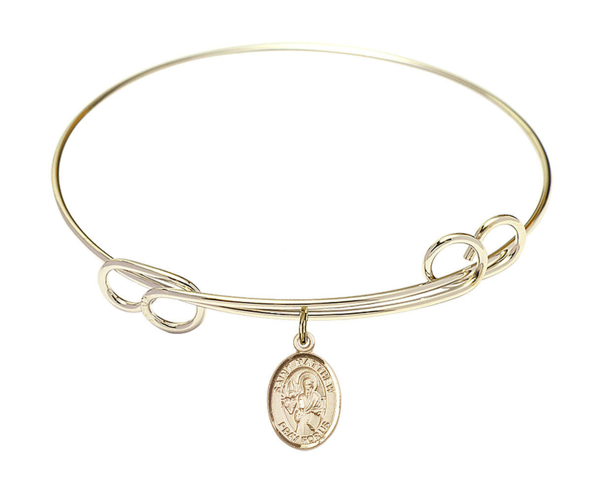 St Matthew The Apostle Double Loop Bangle Bracelet - Gold-Filled Charm 9074GF