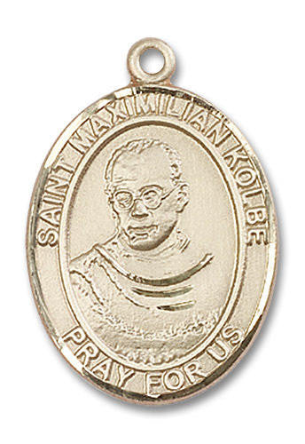 St Maximilian Kolbe Medal - 14kt Gold Oval Pendant 3 Sizes