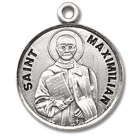 St Maximilian Medal - Sterling Silver - On 20 Stainless Chain - Sterling Silver 7/8 x 3/4 Round Pendant