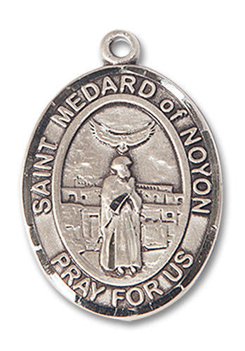 St Medard of Noyon Medal - Sterling Silver Oval Pendant 2 Sizes