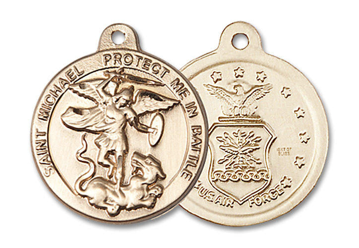 St Michael Air Force Medal - 14kt Gold 7/8 x 3/4 Round Pendant 0344