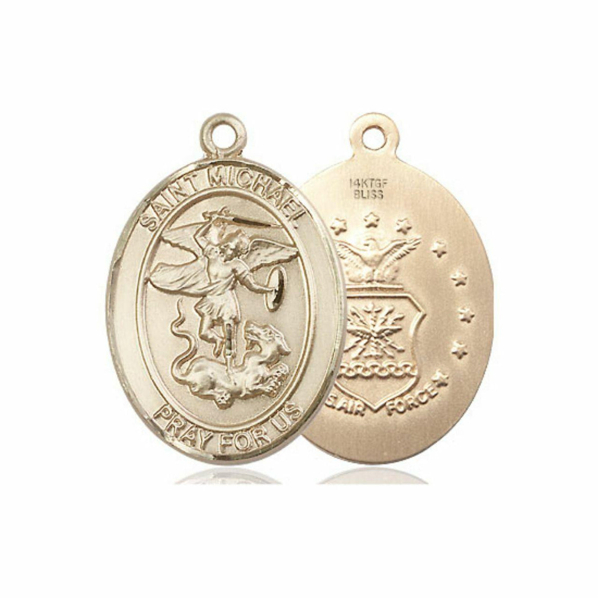 St Michael Air Force Medal - 14kt Gold Oval Pendant 3 Sizes