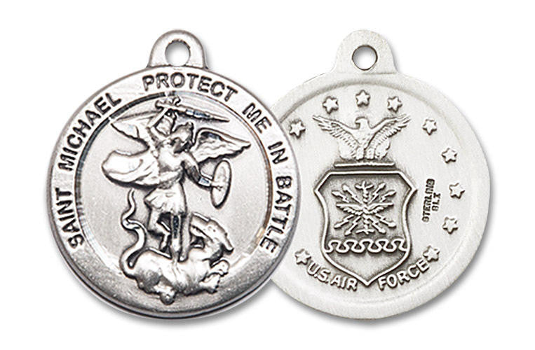 St Michael Air Force Medal - Sterling Silver 3/4 x 3/4 Round Pendant 0344SS1