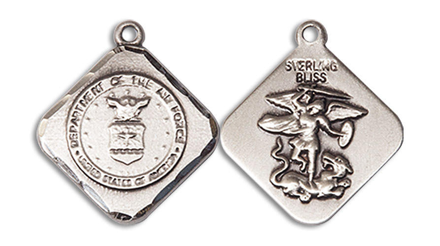 St Michael Air Force Medal - Sterling Silver 3/4 x 5/8 Diamond Shaped Pendant 1180SS1