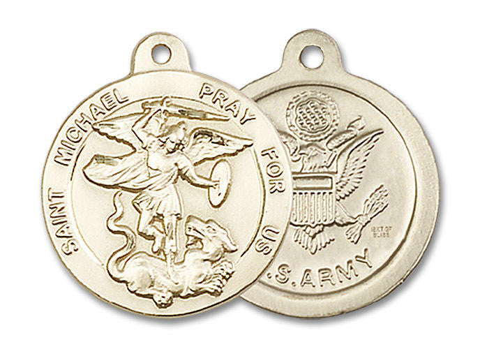 St Michael Army Medal - 14kt Gold 7/8 x 3/4 Round Pendant 0342