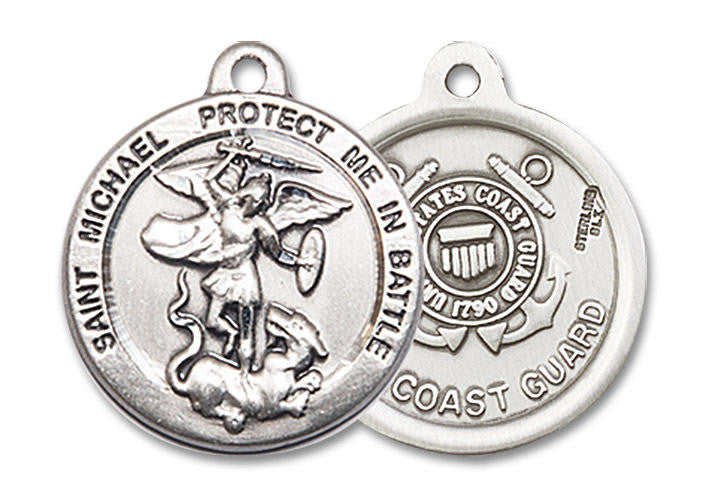 St Michael Coast Guard Medal - Sterling Silver 3/4 x 3/4 Round Pendant 0344SS3