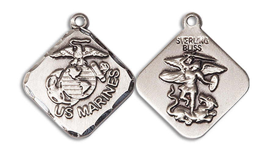 St Michael Marines Medal - Sterling Silver 3/4 x 5/8 Diamond Shaped Pendant 1180SS4