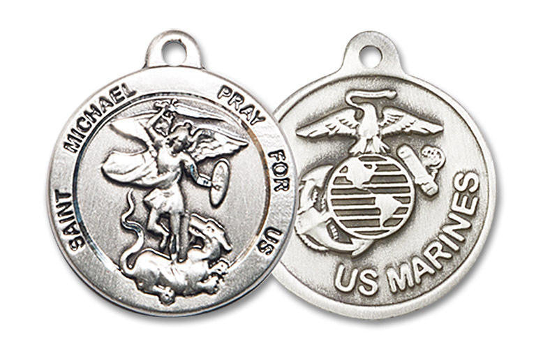 St Michael Marines Medal - Sterling Silver 7/8 x 3/4 Round Pendant 0342SS4