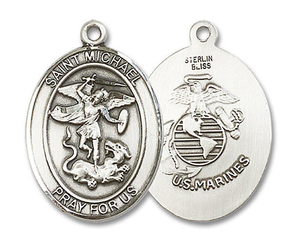 St Michael Marines Medal - Sterling Silver Oval Pendant 3 Sizes