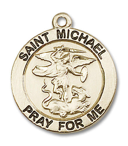 St Michael Medal - 14kt Gold 3/4 x 3/4 Round Pendant 4057