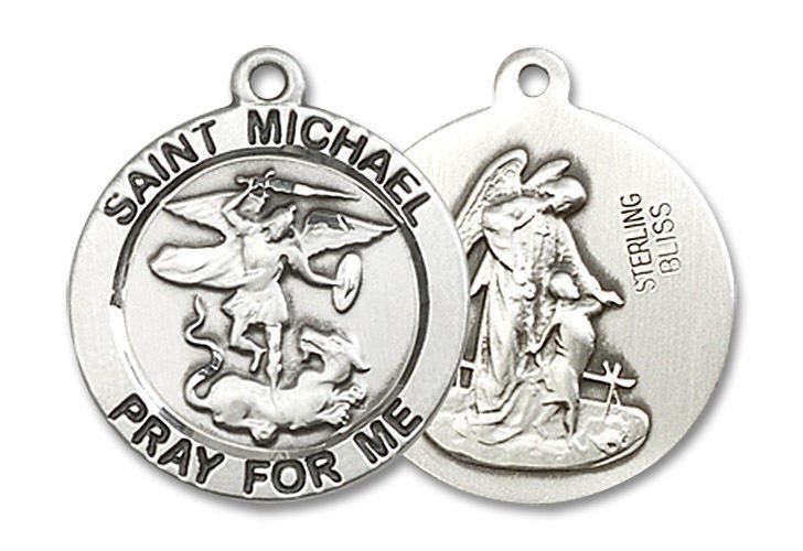 St Michael Medal - Sterling Silver 3/4 x 3/4 Round Pendant 4057SS