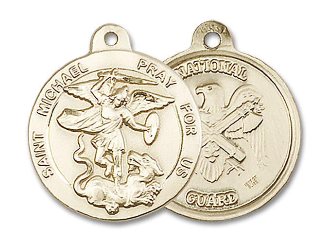 St Michael National Guard Medal - 14kt Gold 7/8 x 3/4 Round Pendant 0342