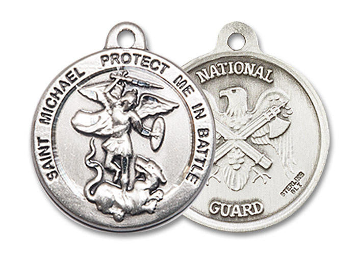 St Michael National Guard Medal - Sterling Silver 3/4 x 3/4 Round Pendant 0344SS5
