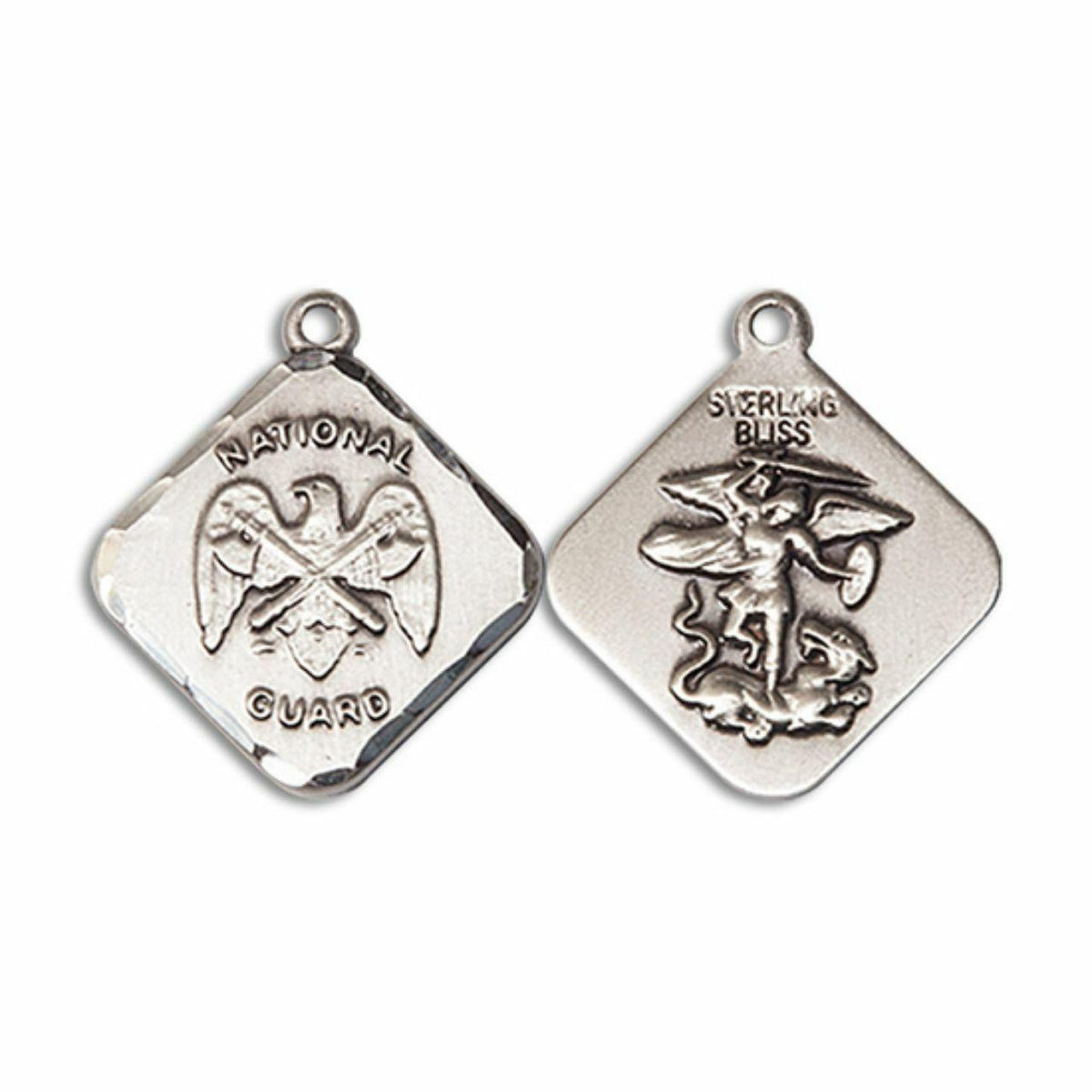 St Michael National Guard Medal - Sterling Silver 3/4 x 5/8 Diamond Shaped Pendant 1180SS5