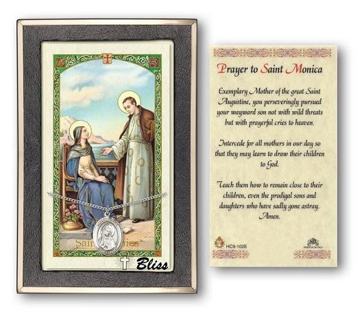 St Monica Medal With Prayer Card - Sterling Silver 3/4 x 1/2 Oval Pendant PC8079SS