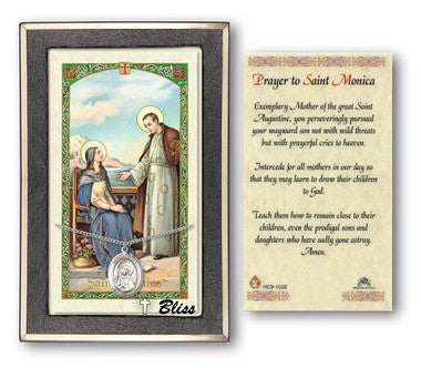 St. Monica Medal With Prayer Card - Sterling Silver 3/4" x 1/2" Oval Pendant (PC8079SS)