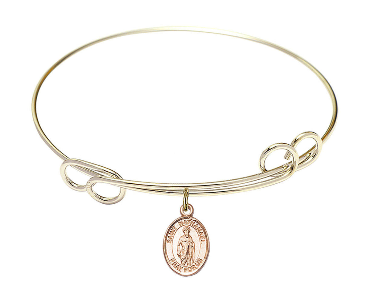 St Nathanael Double Loop Bangle Bracelet - Gold-Filled Charm 9398GF