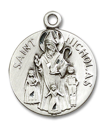 St Nicholas Medal - Sterling Silver 3/4 x 5/8 Round Pendant 4244SS
