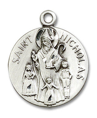 St. Nicholas Medal - Sterling Silver 3/4" x 5/8" Round Pendant (4244SS)
