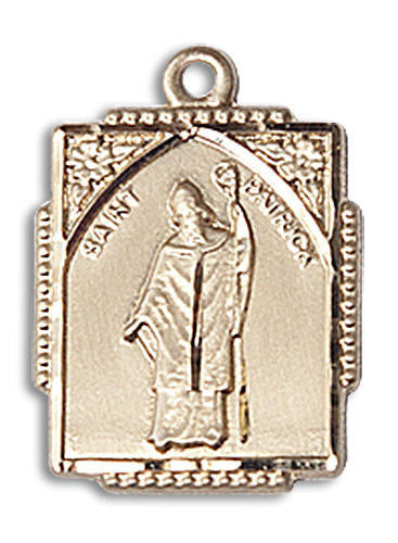St Patrick Medal - 14kt Gold 3/4 x 1/2 Rectangular Pendant 0804PA
