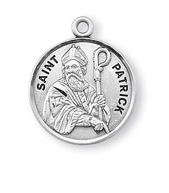 St Patrick Medal - Sterling Silver - On 20 Stainless Chain - Sterling Silver 7/8 x 3/4 Round Pendant