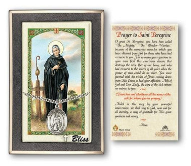 St. Peregrine Laziosi Medal On Prayer Card - Sterling Silver 1" x 3/4" Oval Pendant (PC7088SS)