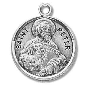 St Peter Medal - Sterling Silver - On 20 Stainless Chain - Sterling Silver 7/8 x 3/4 Round Pendant