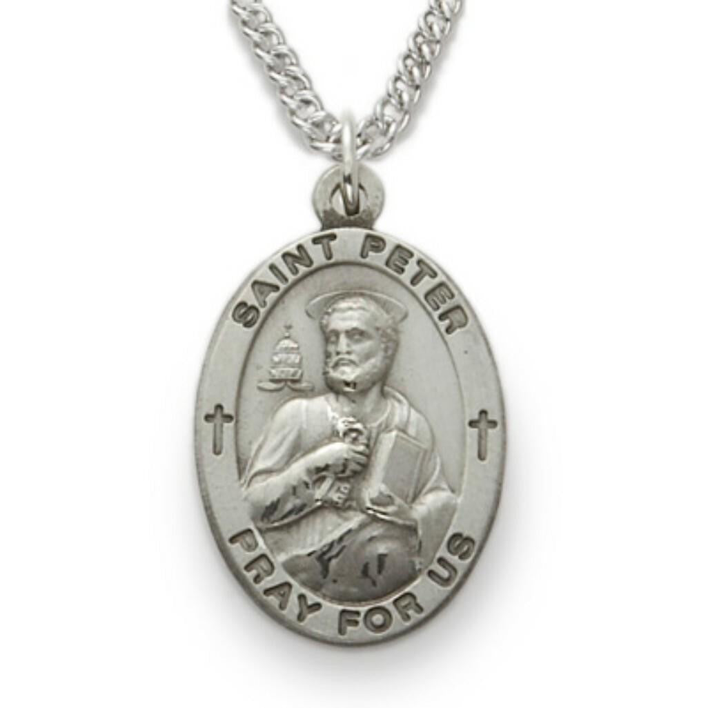 St Peter Necklace - Sterling Silver Medal on 24 Stainless Chain SM8847SH