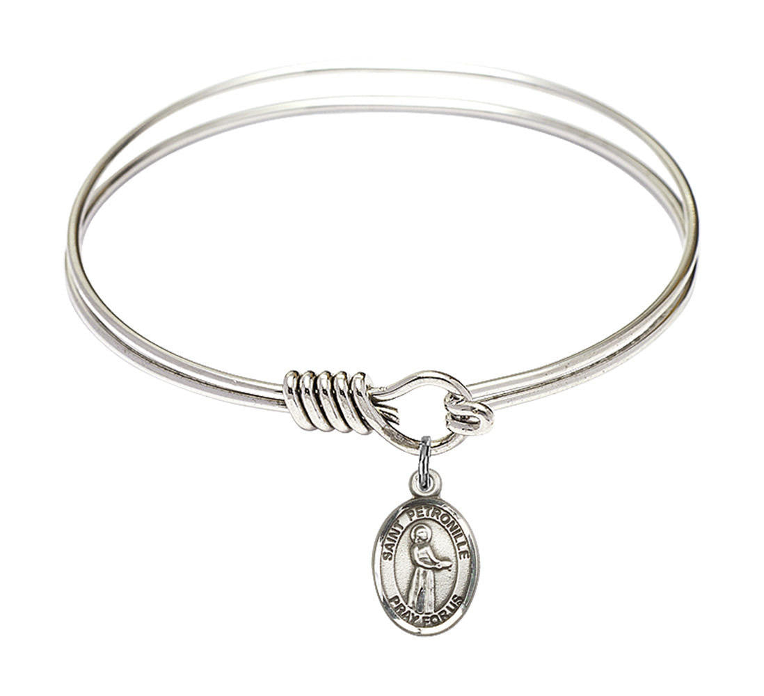 St Petronille Round Eye Hook Bangle Bracelet - Sterling Silver Charm - 6.25 Inch 9209SS