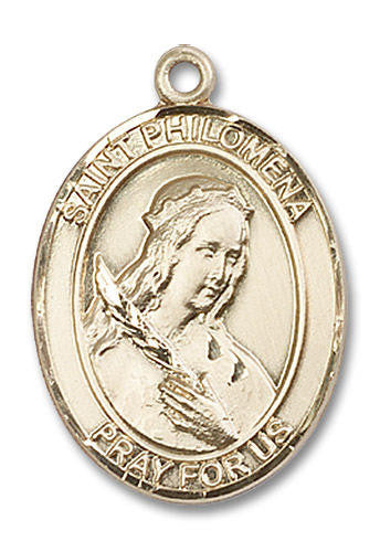 St Philomena Medal - 14kt Gold Oval Pendant 3 Sizes