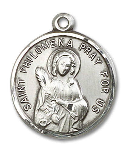 St Philomena Medal - Sterling Silver 3/4 x 5/8 Round Pendant 4267SS