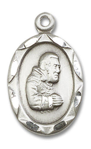 St Pio of Pietrelcina Medal - Sterling Silver 3/4 x 3/8 Oval Pendant 0612PISS