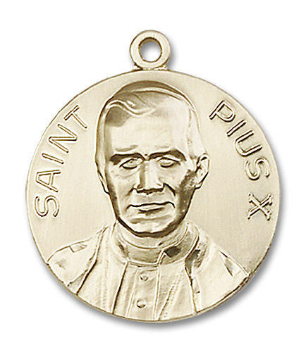 St Pius X Medal - 14kt Gold Round Pendant 2 Sizes