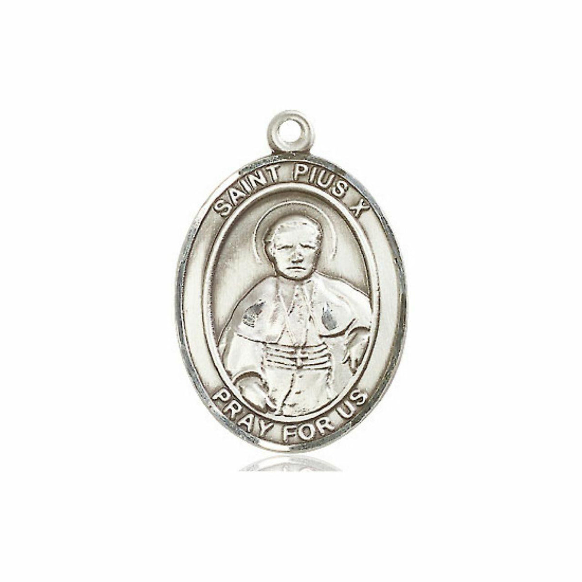 St Pius X Medal - Sterling Silver Oval Pendant 3 Sizes