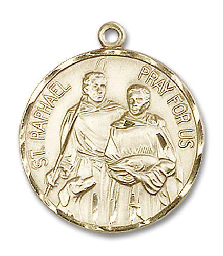 St Raphael Medal - 14kt Gold 7/8 x 3/4 Round Pendant 0409
