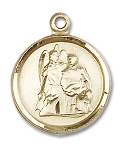 St Raphael The Archangel Medal - 14kt Gold 5/8 x 1/2 Round Pendant 0601RA