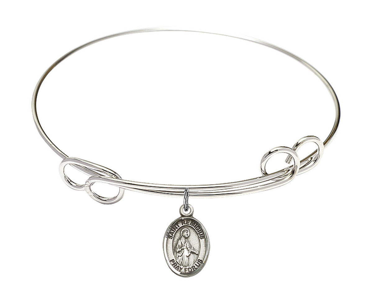 St Remigius of Reims Double Loop Bangle Bracelet - Sterling Silver Charm 9274SS
