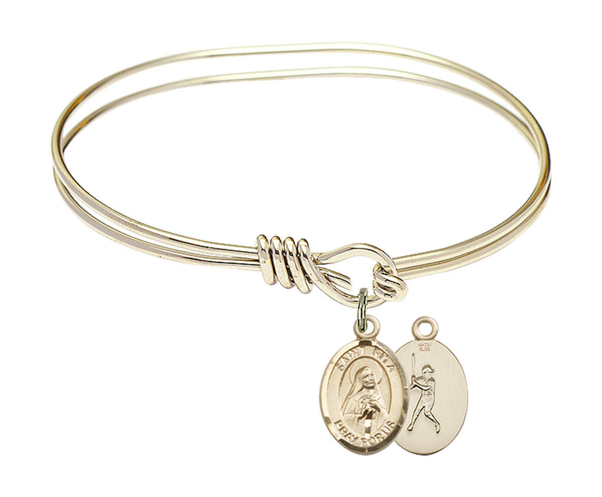 St Rita - Baseball Eye Hook Bangle Bracelet - Gold-Filled Charm 9181GF