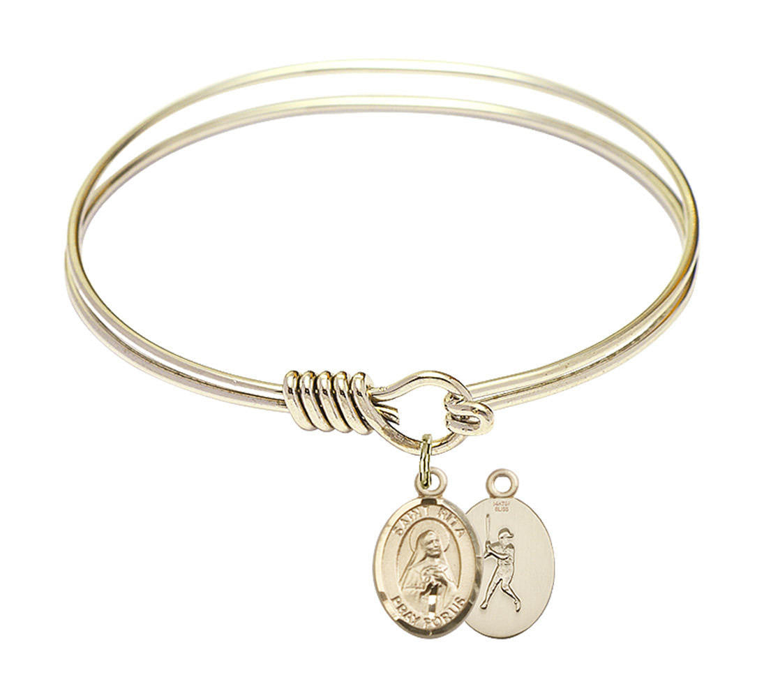 St Rita - Baseball Round Eye Hook Bangle Bracelet - Gold-Filled Charm - 6.25 Inch 9181GF