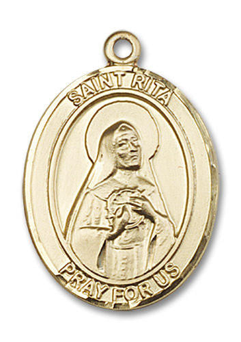 St Rita Medal - 14kt Gold Oval Pendant 3 Sizes