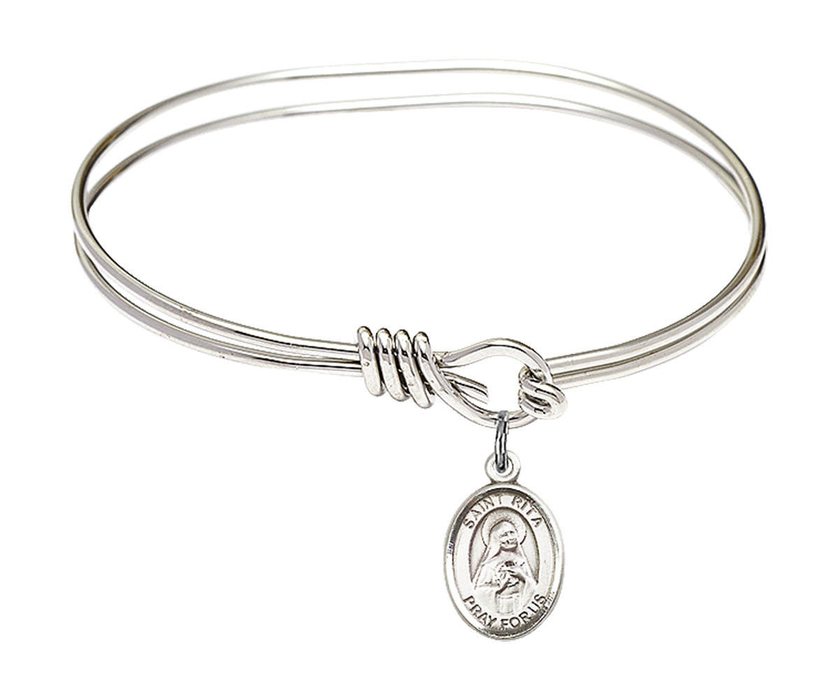 St Ritan of Cascia Eye Hook Bangle Bracelet - Sterling Silver Charm 9094SS