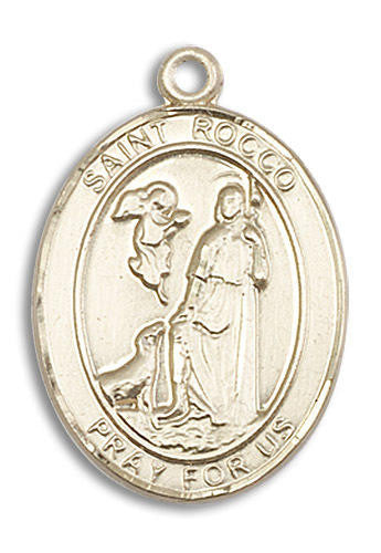 St Rocco Medal - 14kt Gold Oval Pendant 3 Sizes
